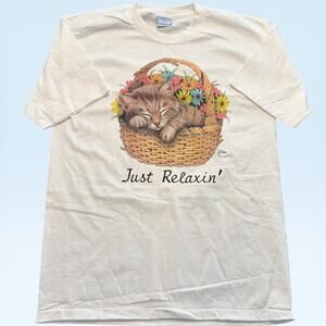 Vintage All Sport Just Relaxin' Cat Shirt M Bob Harrison 90s